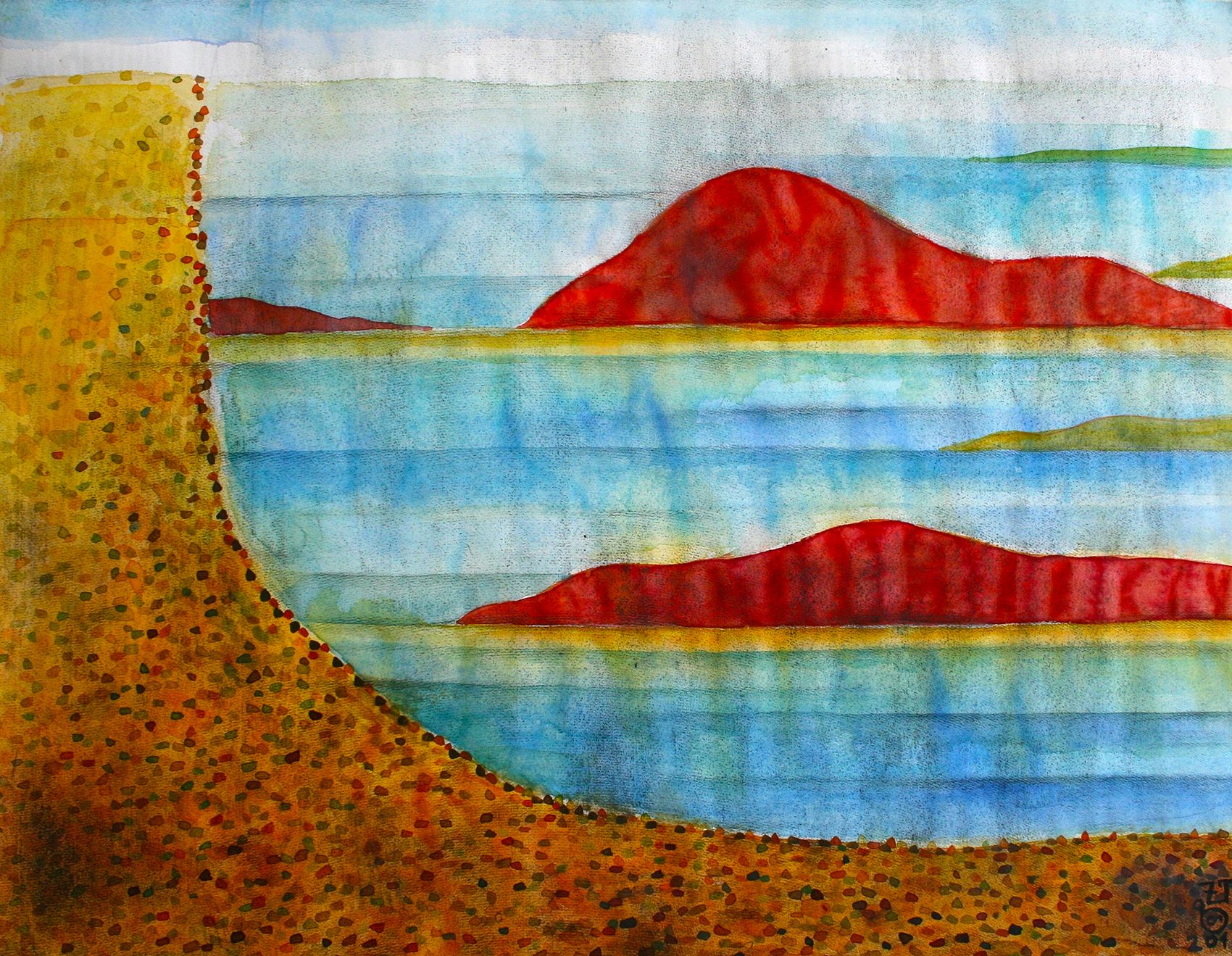 Rote Insel | Red Island | 2015<br>Aquarell Mischtechnik 48 X 62,5cm